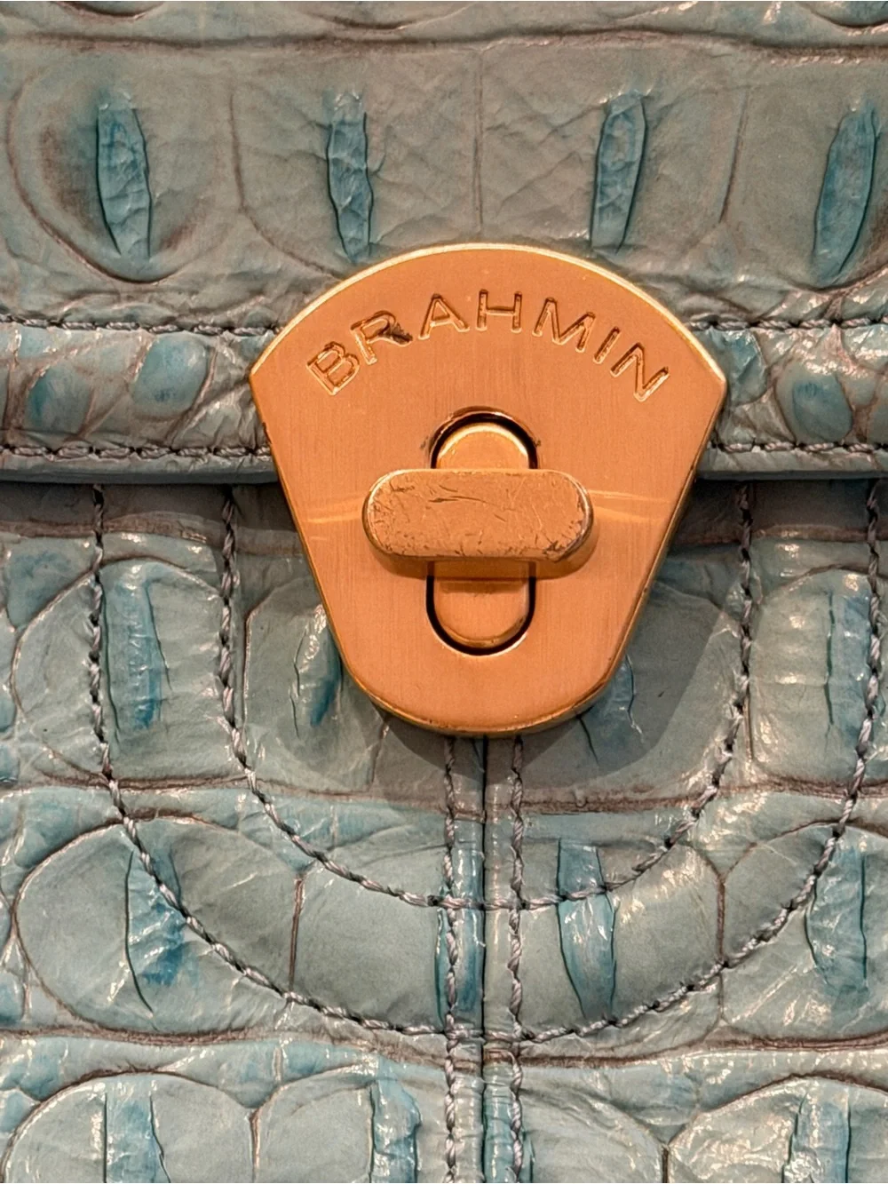 Brahmin Turquoise  very good condition sling backpack. Faux Alligator.